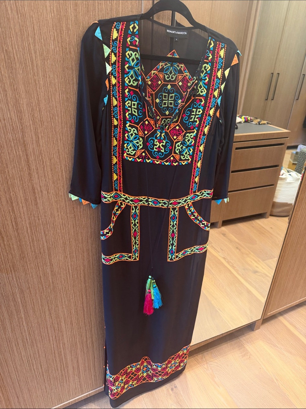 HEMANT & NANDITA Black Maxi Coverup with Multicolor Embroidery